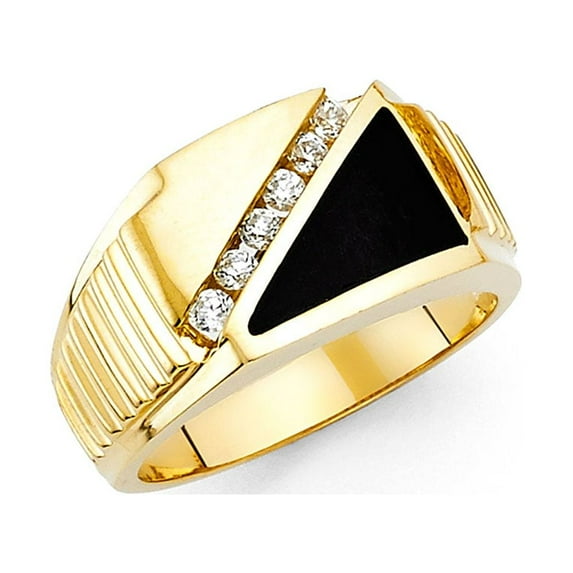FB Jewels 14K Yellow Gold Simulated Onyx Mens Fashion Anniversary Ring Size 8.5