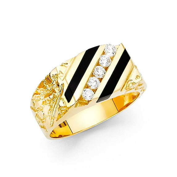 FB Jewels 14K Yellow Gold Simulated Onyx Mens Fashion Anniversary Ring Size 9.5