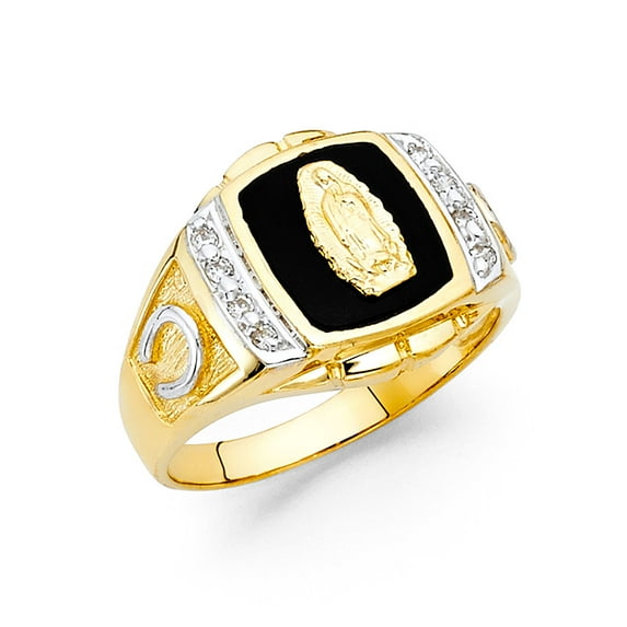 FB Jewels 14K Yellow Gold Simulated Onyx Our Lady of Guadalupe Virgin Mary Mens Fashion Anniversary Ring Size 8.5