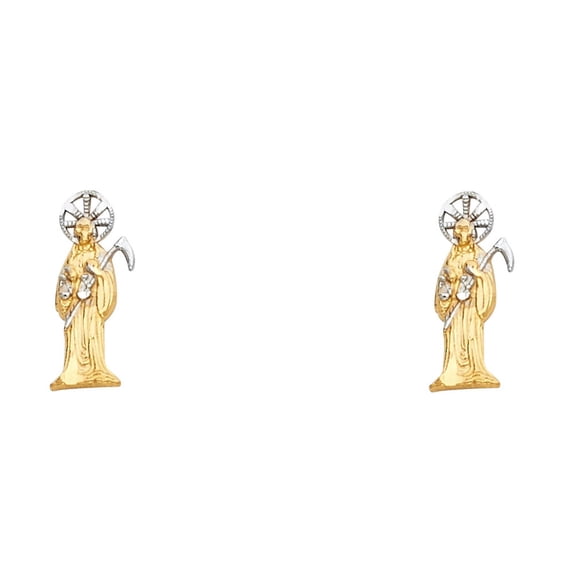 FB Jewels 14K Yellow Gold Small Santa Muerte Death Saint Post Womens Stud Earrings 10MM X 4MM