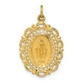 thumbnail image 1 of FB Jewels 14K Yellow Gold Solid Polished Satin Medium Fancy Pierced Oval Miraculous Medal Pendant, 1 of 4