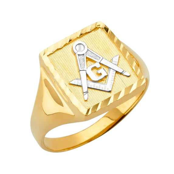 FB Jewels 14K Yellow Gold Square Mens Fashion Anniversary Ring W/Masonic Size 10