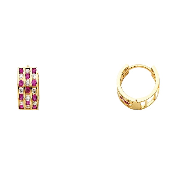 FB Jewels 14K Yellow Gold Triple Cubic Zirconia CZ Huggie Endless Hoop Womens Earrings 11MM X 11MM