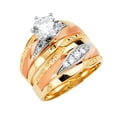 thumbnail image 1 of FB Jewels 14K Yellow White and Rose Gold Cubic Zirconia CZ Wedding Band and Engagement Bridal Ring Two Piece Set / Trio Set Size 10, 1 of 1