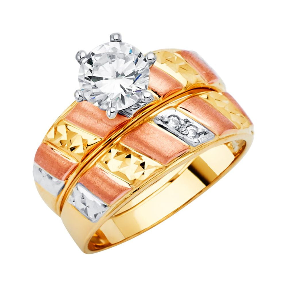 14 carat gold cubic cheap zirconia wedding sets