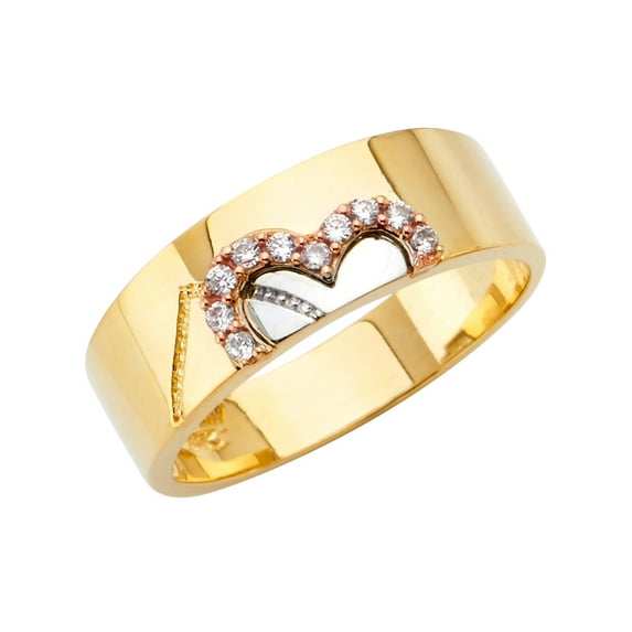 FB Jewels 14K Yellow White and Rose Gold Ring Mens Cubic Zirconia CZ Anniversary Wedding Band / Trio Set Size 5.5