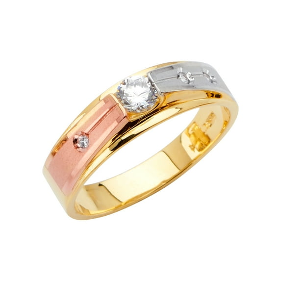 FB Jewels 14K Yellow White and Rose Gold Ring Mens Cubic Zirconia CZ Anniversary Wedding Band / Trio Set Size 6
