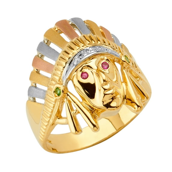 FB Jewels 14K Yellow White and Rose Three Color Gold American-Indian Mens Cubic Zirconia CZ Ring Size 11.5
