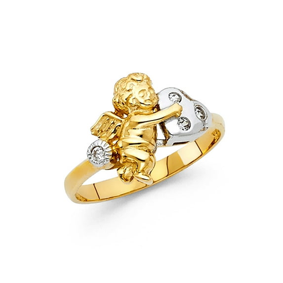 FB Jewels 14K Yellow White and Rose Three Color Gold Cubic Zirconia CZ Angel Ring Size 5.5