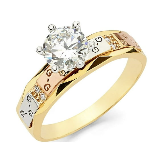 FB Jewels 14K Yellow White and Rose Three Color Gold Cubic Zirconia CZ Engagement Ring Size 5.5