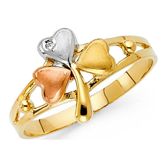 FB Jewels 14K Yellow White and Rose Three Color Gold Cubic Zirconia CZ Fashion Anniversary Clover Ring Size 8.5