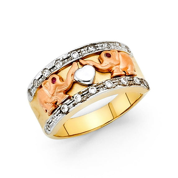 FB Jewels 14K Yellow White and Rose Three Color Gold Cubic Zirconia CZ Fashion Anniversary Elephant Ring Size 12