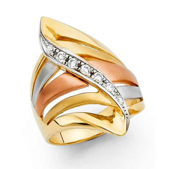 FB Jewels 14K Yellow White and Rose Three Color Gold Cubic Zirconia CZ Fashion Anniversary Ring Size 12