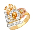 thumbnail image 1 of FB Jewels 14K Yellow White and Rose Three Color Gold Cubic Zirconia CZ Fifteen 15 Years Birthday Quincea–era Motion Ring / Half Set Size 8.5, 1 of 1