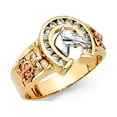 thumbnail image 1 of FB Jewels 14K Yellow White and Rose Three Color Gold Cubic Zirconia CZ Lucky Yellow Gold Horse Shoe Mens Ring Size 10, 1 of 1