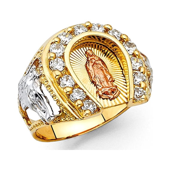 FB Jewels 14K Yellow White and Rose Three Color Gold Cubic Zirconia CZ Mens Ring Size 12