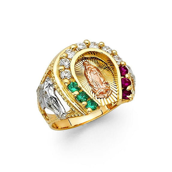 FB Jewels 14K Yellow White and Rose Three Color Gold Cubic Zirconia CZ Mens Ring Size 8