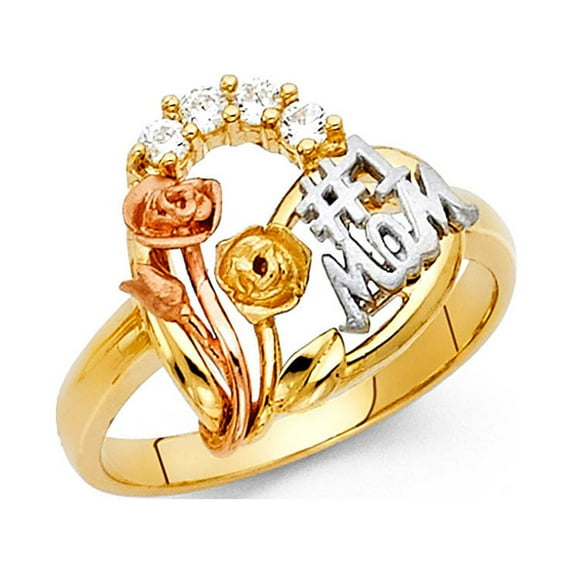 FB Jewels 14K Yellow White and Rose Three Color Gold Cubic Zirconia CZ Mothers Ring Size 11