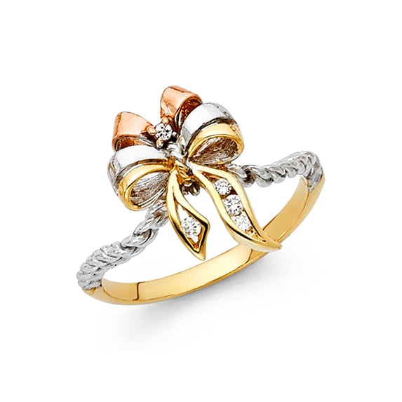 FB Jewels 14K Yellow White and Rose Three Color Gold Cubic Zirconia CZ Ribbon Ring Size 9