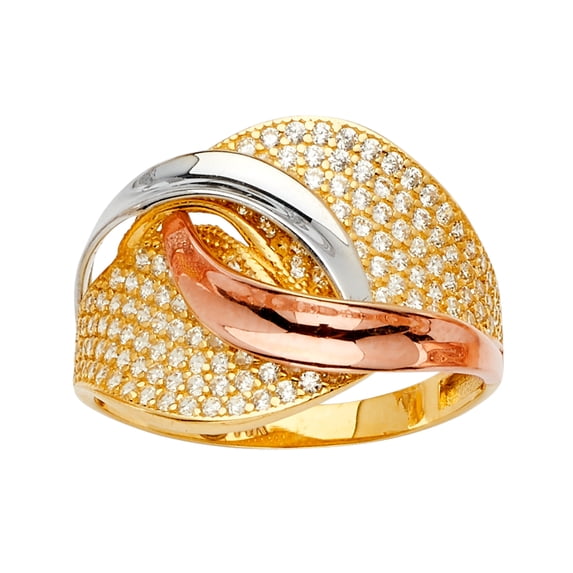 FB Jewels 14K Yellow White and Rose Three Color Gold Fashion Anniversary Cubic Zirconia CZ Ring Size 6