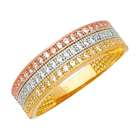 FB Jewels 14K Yellow White and Rose Three Color Gold Fashion Anniversary Cubic Zirconia CZ Ring Size 7
