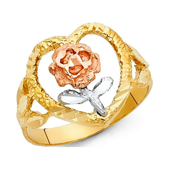 FB Jewels 14K Yellow White and Rose Three Color Gold Fashion Anniversary Flower Ring Size 12