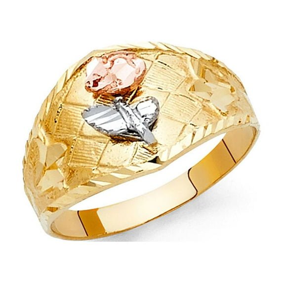 FB Jewels 14K Yellow White and Rose Three Color Gold Fashion Anniversary Flower Ring Size 5