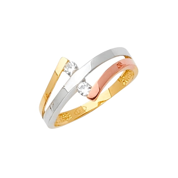 FB Jewels 14K Yellow White and Rose Three Color Gold Fashion Anniversary Round Cubic Zirconia CZ Ring Size 5