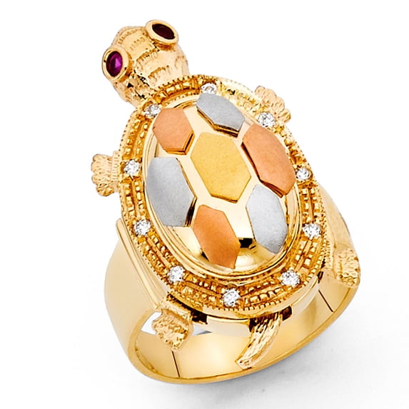 FB Jewels 14K Yellow White and Rose Three Color Gold Fashion Anniversary Turtle Ring Size 7