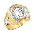 thumbnail image 1 of FB Jewels 14K Yellow White and Rose Three Color Gold Horse Shoe Mens Cubic Zirconia CZ Ring W/Jesus Size 8.5, 1 of 1