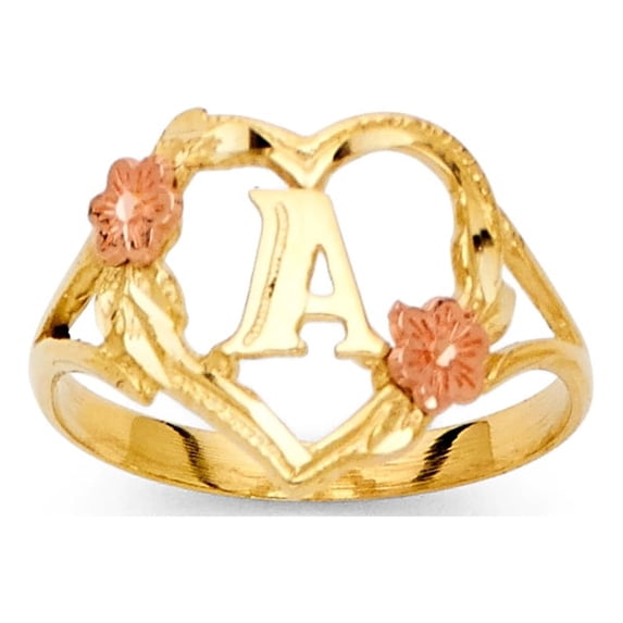 FB Jewels 14K Yellow White and Rose Three Color Gold Initial Letter Ring "T" Size 5.5