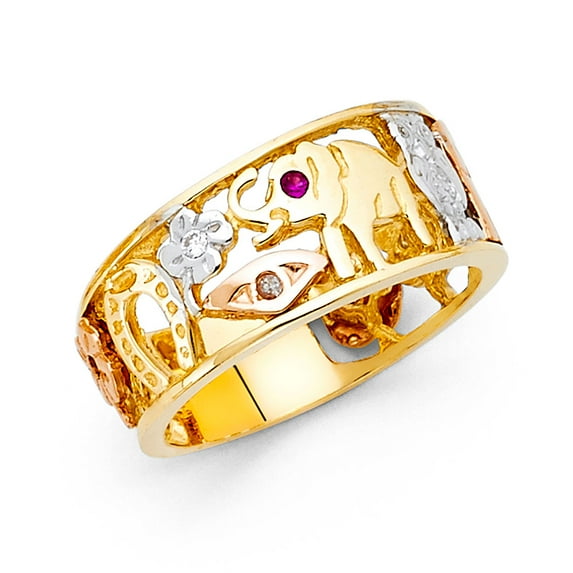 FB Jewels 14K Yellow White and Rose Three Color Gold Lucky Yellow Gold Mens Ring Size 12