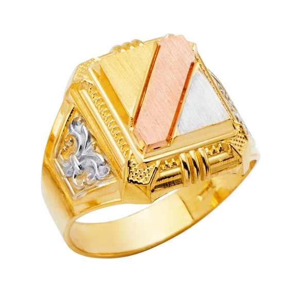 FB Jewels 14K Yellow White and Rose Three Color Gold Mens Ring Size 7
