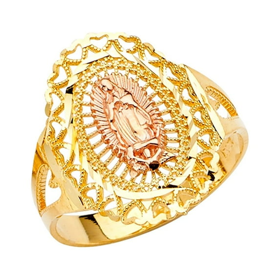 FB Jewels 14K Yellow White and Rose Three Color Gold Our Lady of Guadalupe Virgin Mary Ring Size 11.5