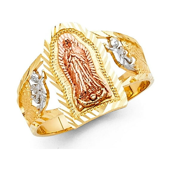FB Jewels 14K Yellow White and Rose Three Color Gold Our Lady of Guadalupe Virgin Mary Ring Size 12