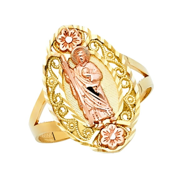FB Jewels 14K Yellow White and Rose Three Color Gold Religious Ring Size 8