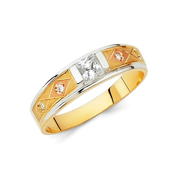 FB Jewels 14K Yellow White and Rose Three Color Gold Ring Cubic Zirconia CZ Mens Anniversary Wedding Band Size 9