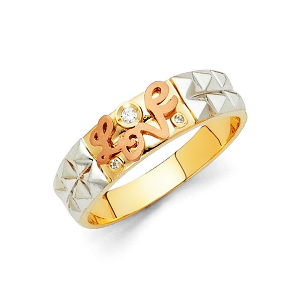 FB Jewels 14K Yellow White and Rose Three Color Gold Ring Round Cubic Zirconia CZ Mens Anniversary Wedding Band Size 6