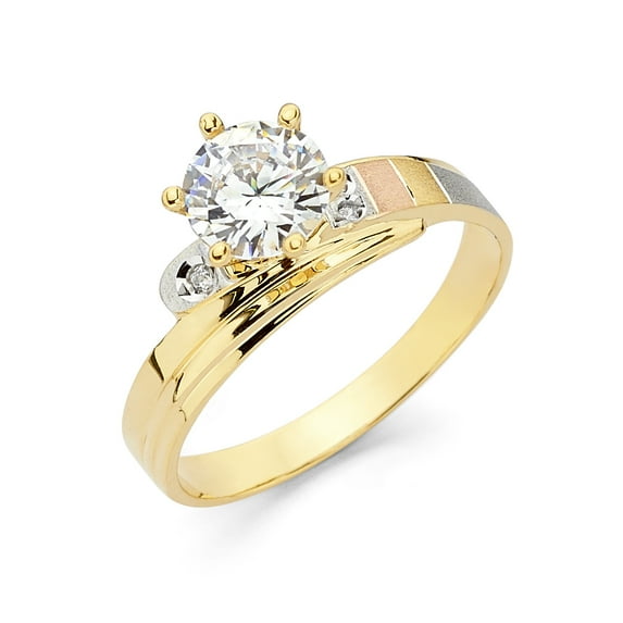 FB Jewels 14K Yellow White and Rose Three Color Gold Round Cubic Zirconia CZ Engagement Ring Size 10.5