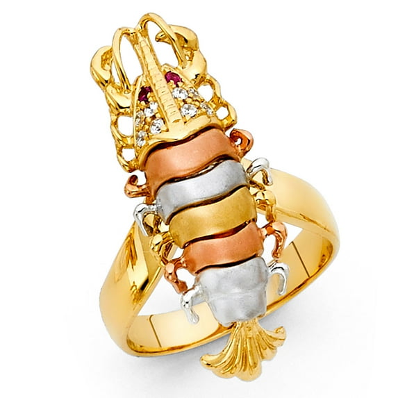 FB Jewels 14K Yellow White and Rose Three Color Gold Round Cubic Zirconia CZ Fashion Anniversary Lobster Ring Size 7.5