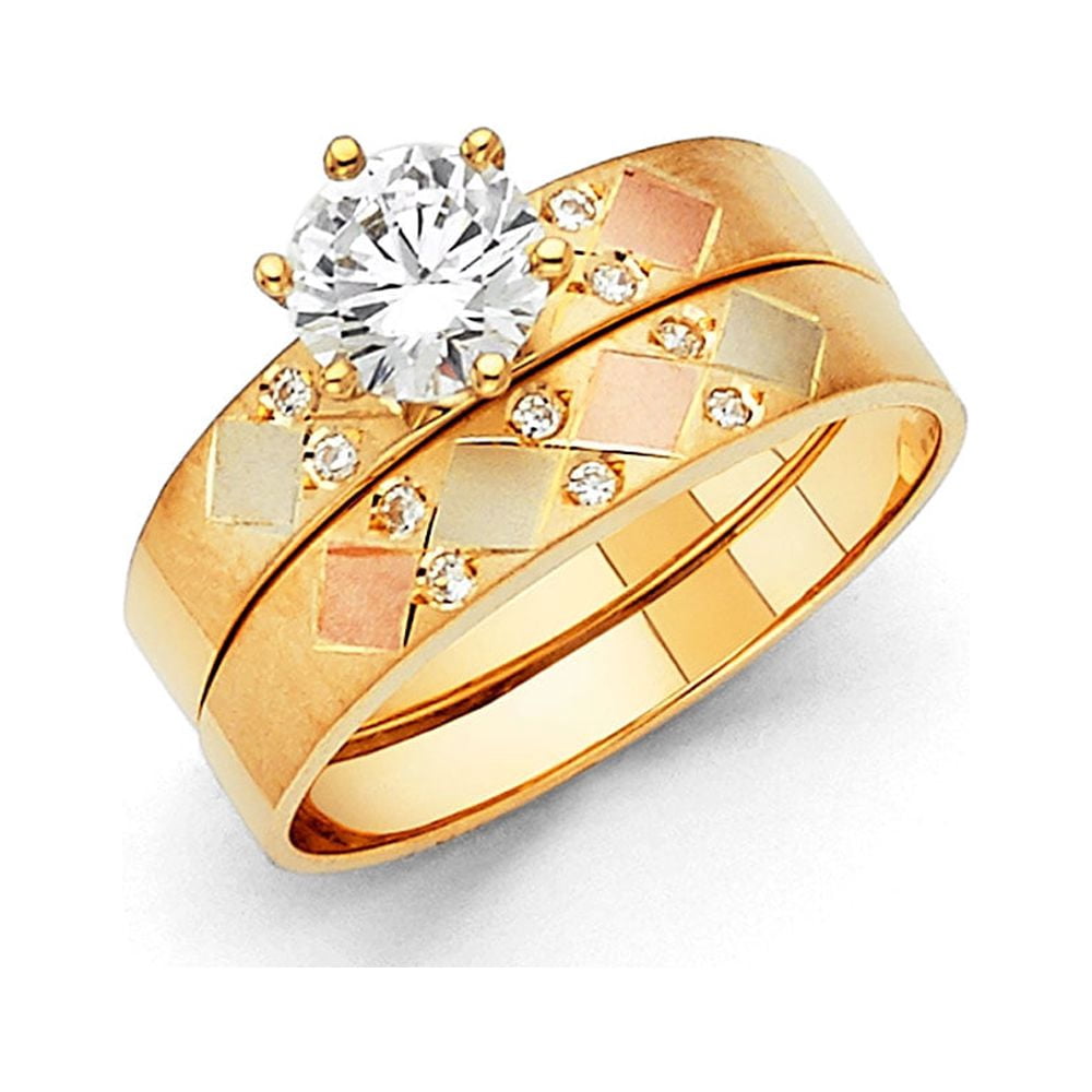 FB Jewels 14K Yellow White and Rose Three Color Gold Round Cubic ...