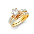 thumbnail image 1 of FB Jewels 14K Yellow White and Rose Three Color Gold Round Cubic Zirconia CZ Wedding Band and Engagement Bridal Ring Two Piece Set Size 6.5, 1 of 1