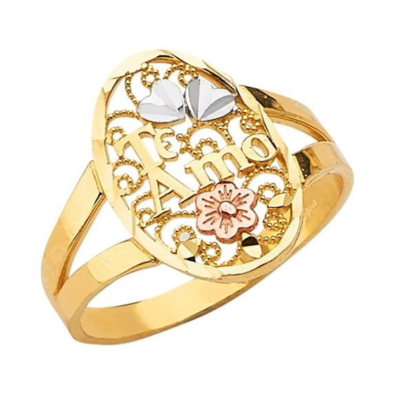 FB Jewels 14K Yellow White and Rose Three Color Gold Te-Amo Ring Size 6