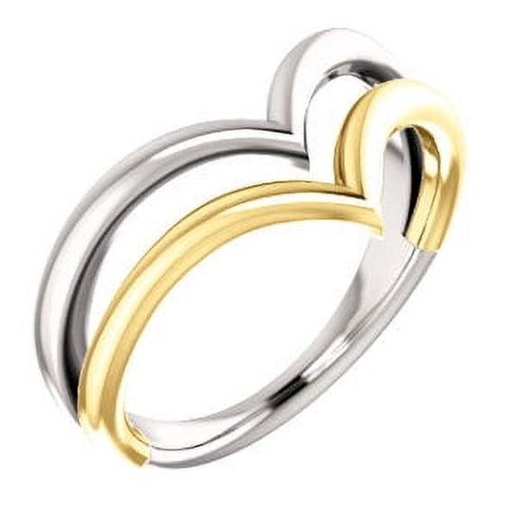 FB Jewels 14K Yellow and White Two Tone Gold Double "V" Ring - Walmart.com