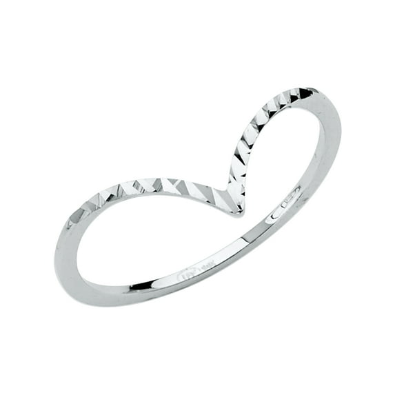 FB Jewels 14k Gold Round Cubic Zirconia White Ring V-Shape Ladies Diamond-Cut Band Size 11.5