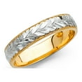 thumbnail image 1 of FB Jewels 14k Gold Round Cubic Zirconia White and Yellow Ring Two Tone 4MM Engrave Anniversary Wedding Band Size 6.5, 1 of 1