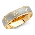 thumbnail image 1 of FB Jewels 14k Gold Round Cubic Zirconia White and Yellow Ring Two Tone 6MM Diamond-Cut Anniversary Wedding Band Size 8.5, 1 of 1