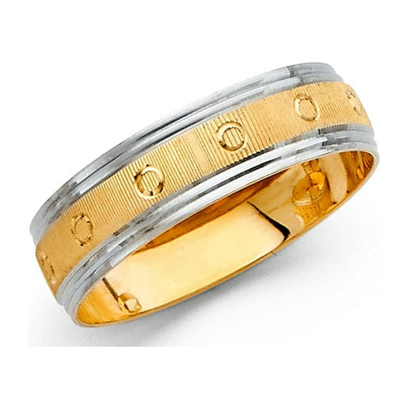 FB Jewels 14k Gold Round Cubic Zirconia White and Yellow Ring Two Tone 6MM Diamond-Cut Anniversary Wedding Band Size 8