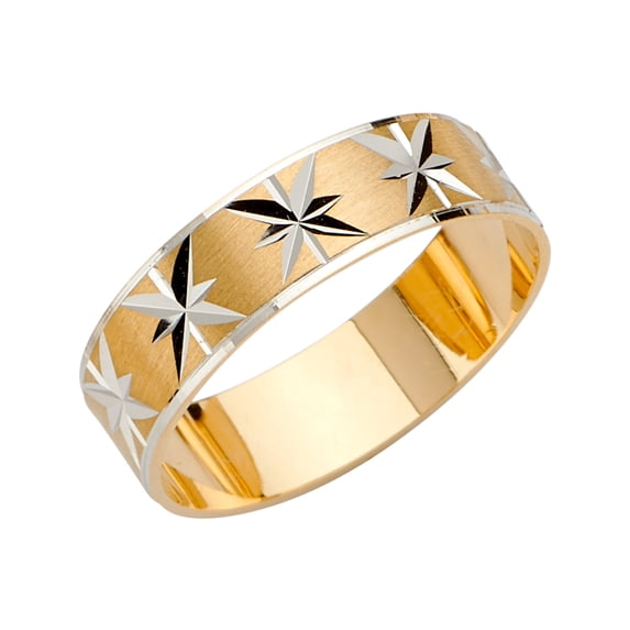 FB Jewels 14k Gold Round Cubic Zirconia White and Yellow Ring Two Tone 6MM Diamond-Cut Tapered Anniversary Wedding Band Size 8