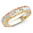 thumbnail image 1 of FB Jewels 14k Gold Round Cubic Zirconia Yellow White and Rose Three Color Ring 4MM Diamond-Cut Anniversary Wedding Band Size 6, 1 of 1